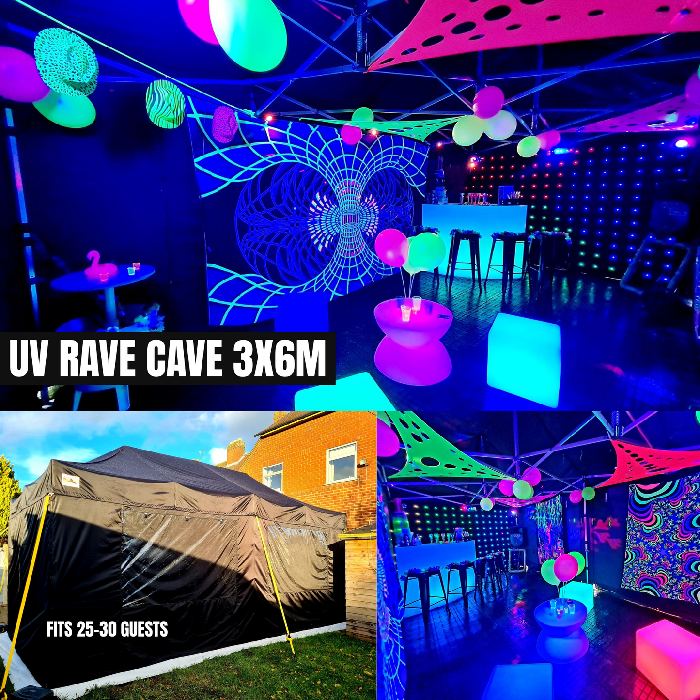 UV Rave Cave Party Tent Hire 3x6m