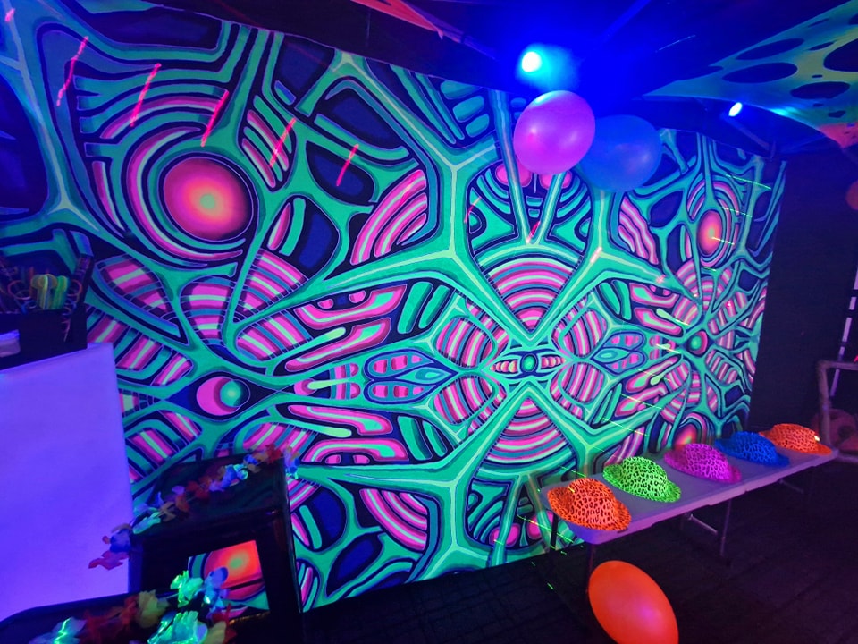 UV Psychedelic Party Tent Hire 3x4.5m