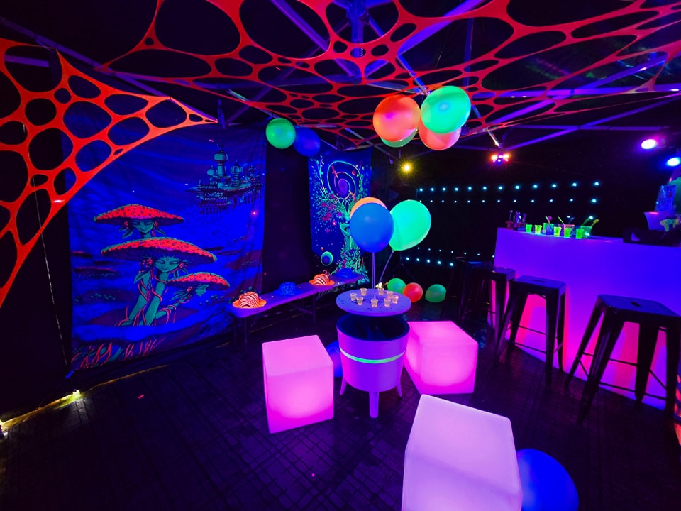 UV Trippy Rave Party Tent Hire 6x4.5m