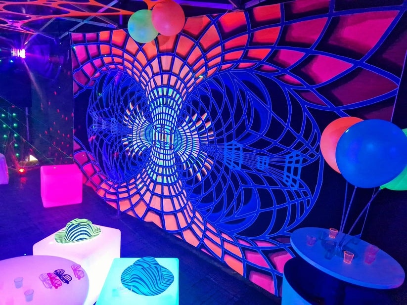 UV Trippy Rave Party Tent Hire 6x4.5m