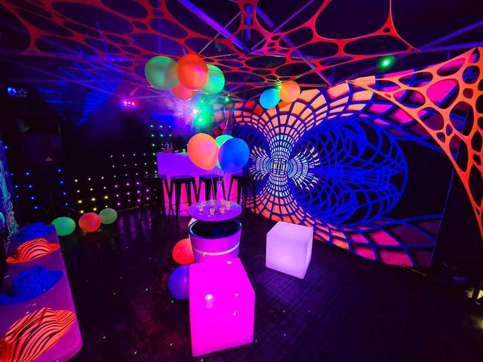 UV Trippy Rave Party Tent Hire 6x4.5m