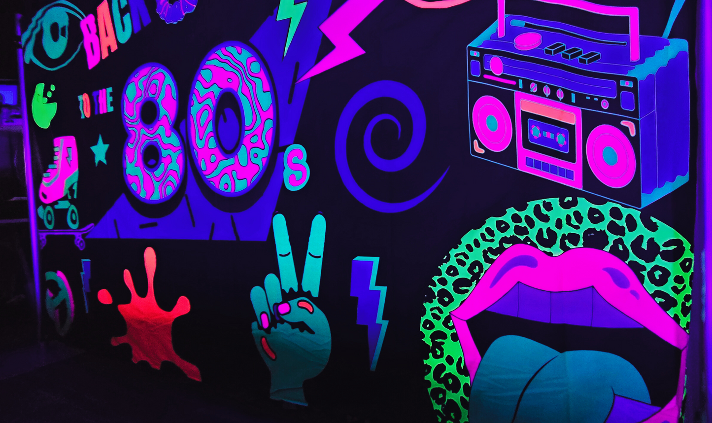 80s party uv reactive wall hanging tapestry