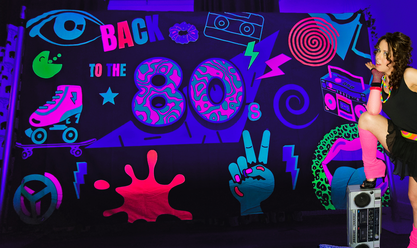 80s party uv reactive wall hanging tapestry
