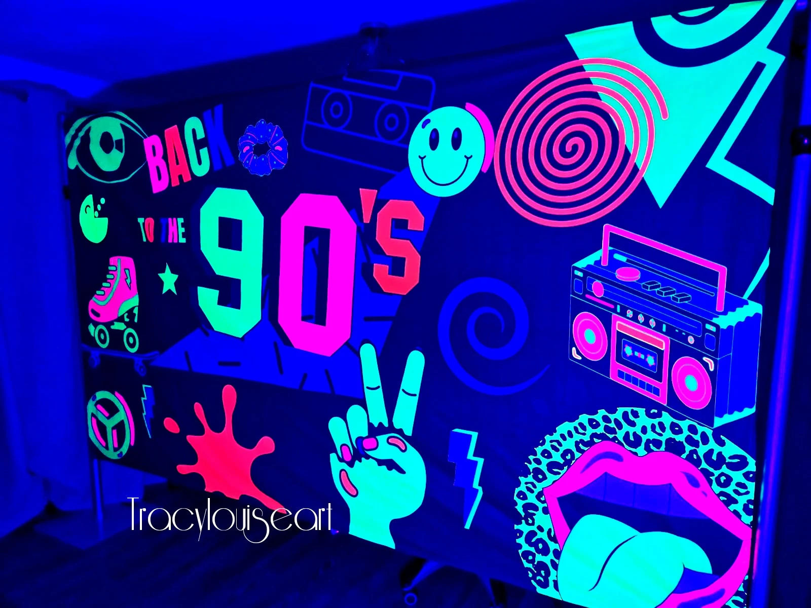Uv Back to the 90s party tapestry wall hanging for events