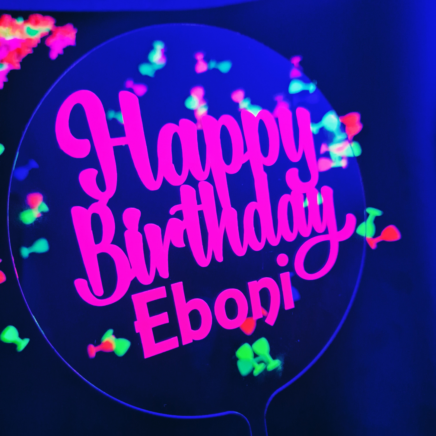 Uv Glow Personalised cake Topper