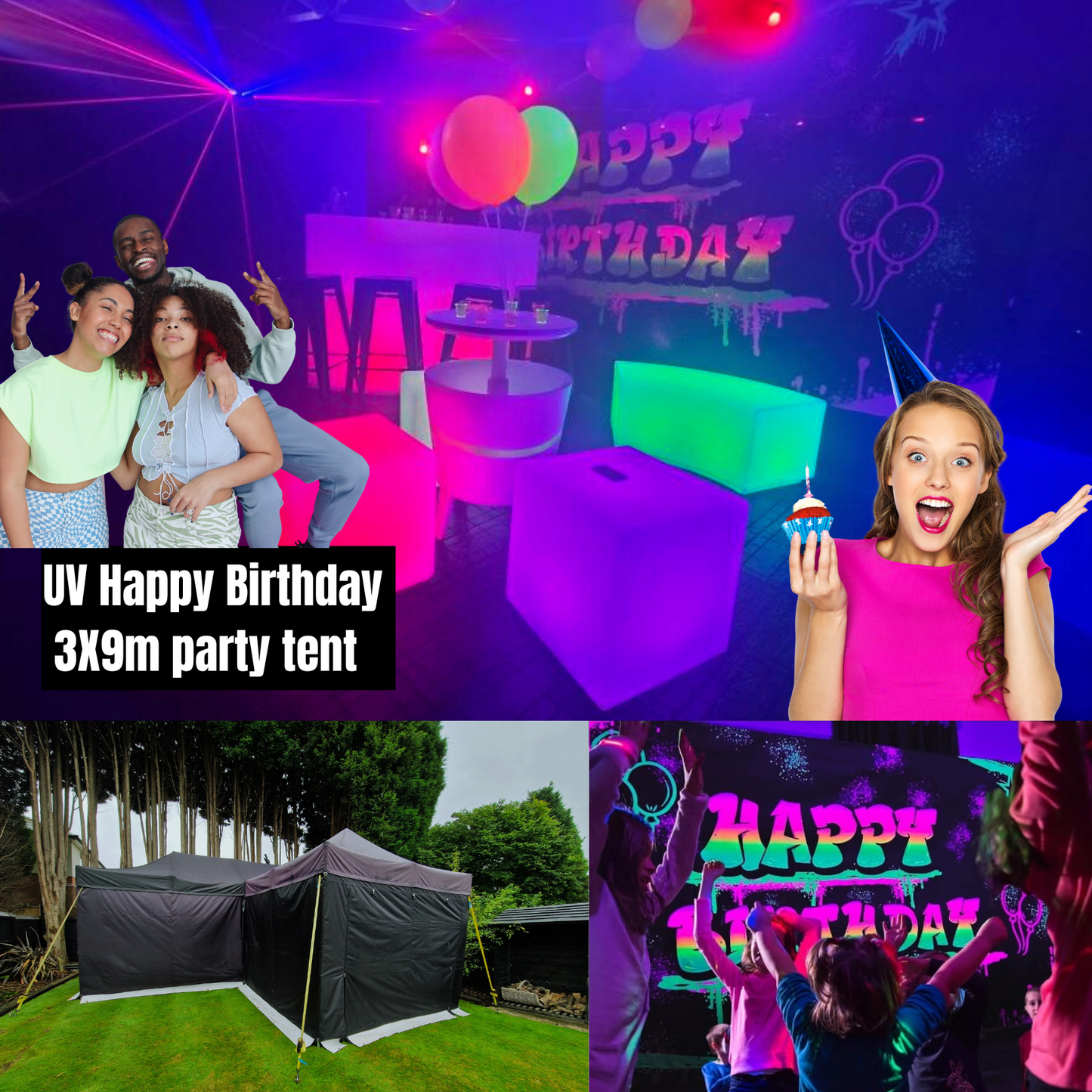 UV Happy birthday party tent hire Shropshire