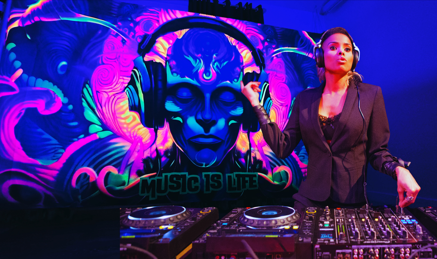 Alien mantra uv blacklight tapestry, neon party decorations, wall hanging glow in the dark decor, uv reactive