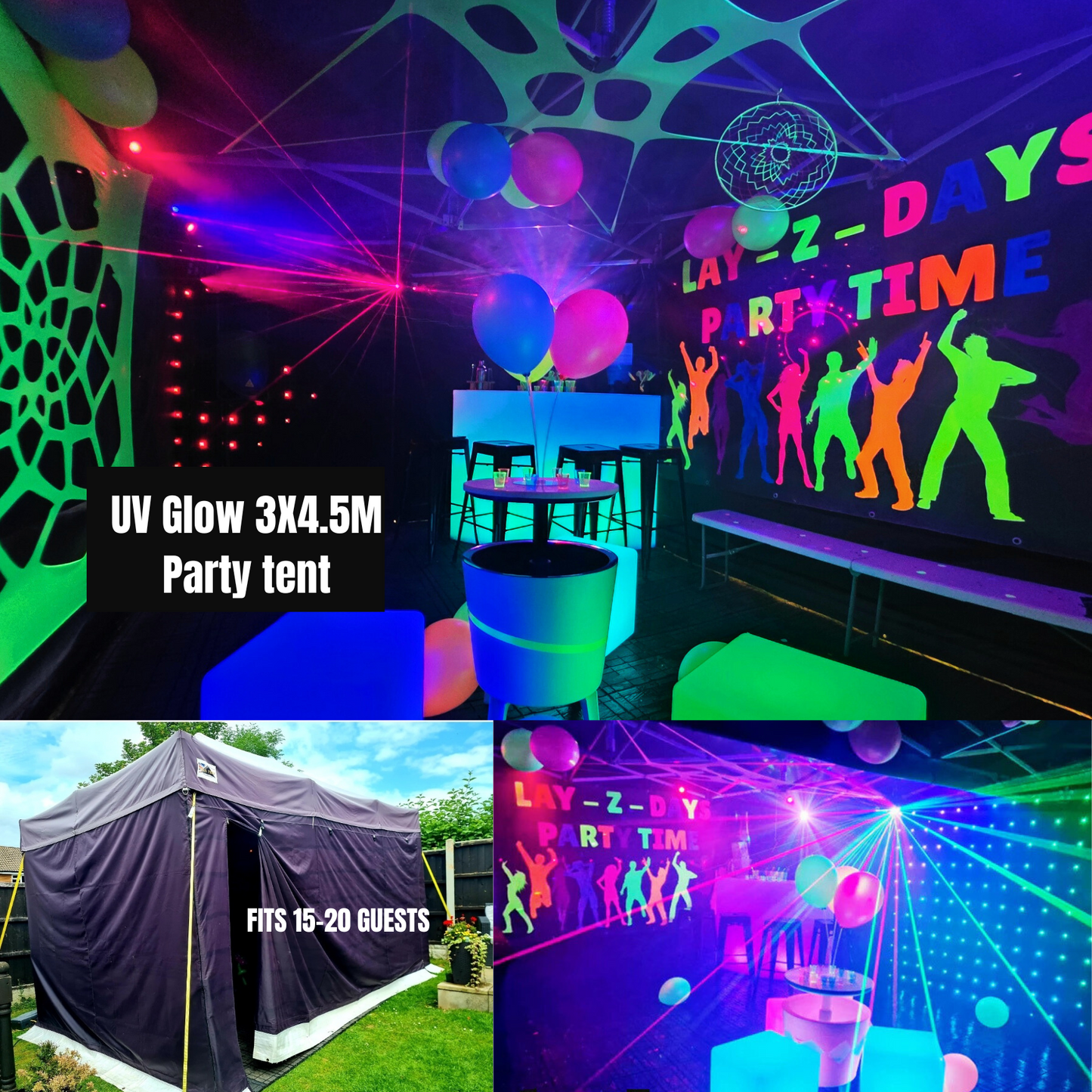 UV Glow Party Tent Hire 3x4.5m