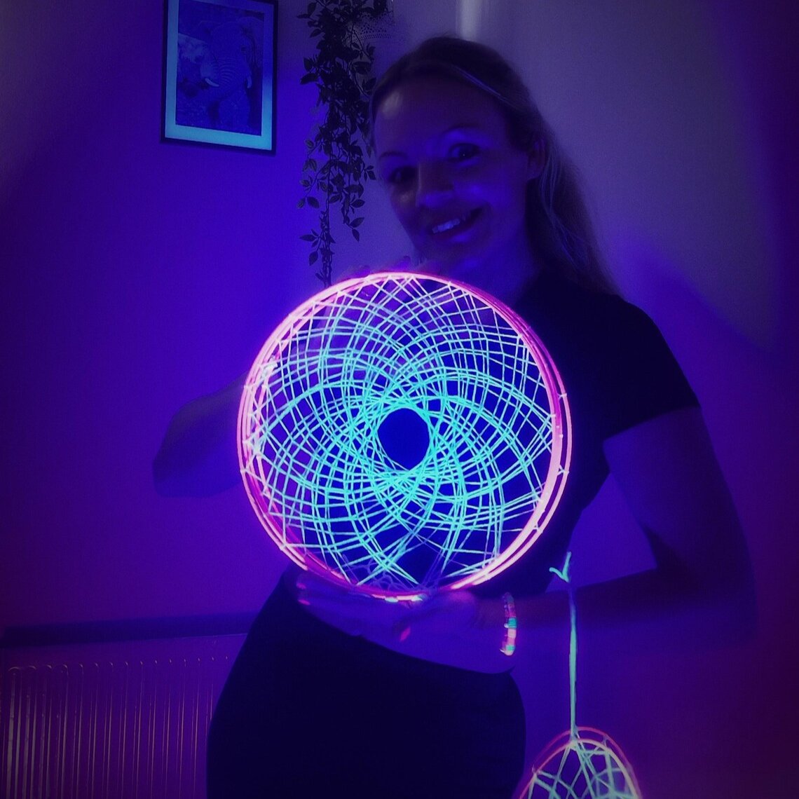 uv dreamcatcher glow in the dark string art ceiling hanger