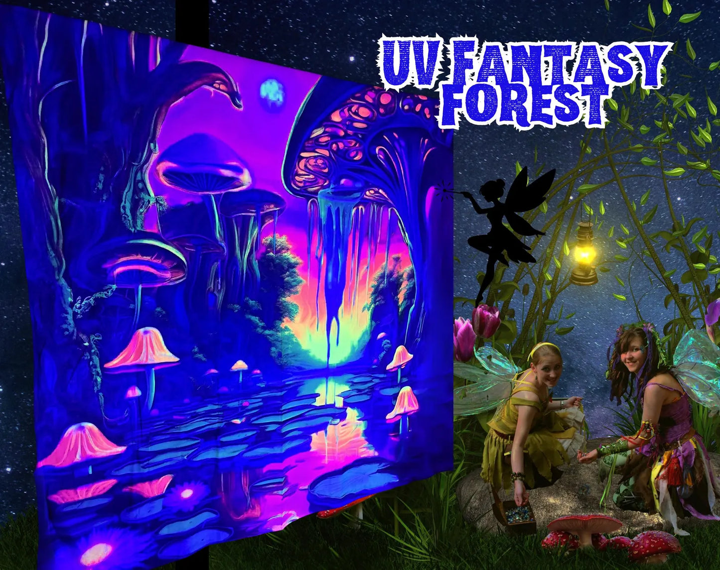 Uv Fantasy forest mushroom Tapestry