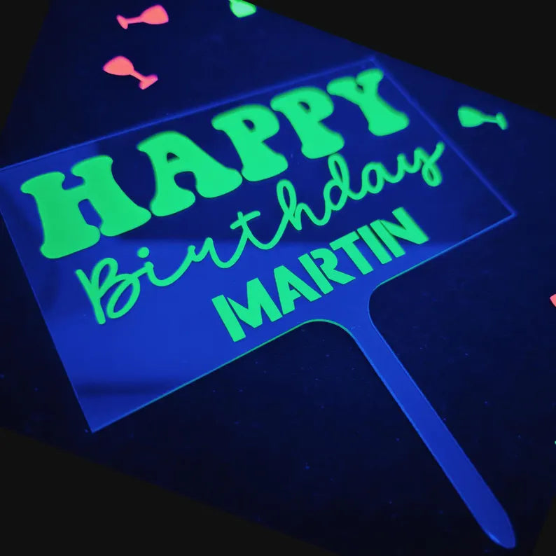 Uv Glow Personalised cake Topper