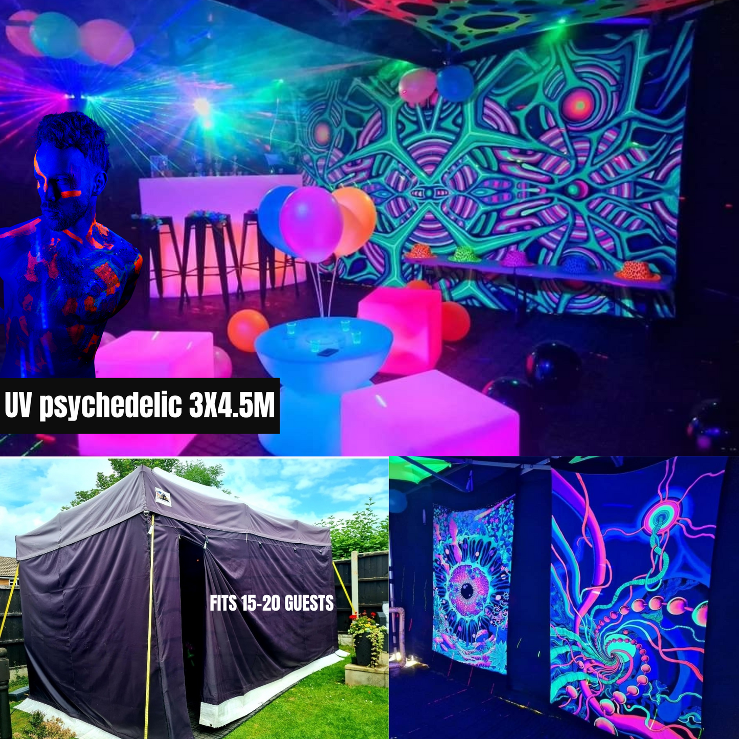 uv neon blacklight party tent hire West Midlands