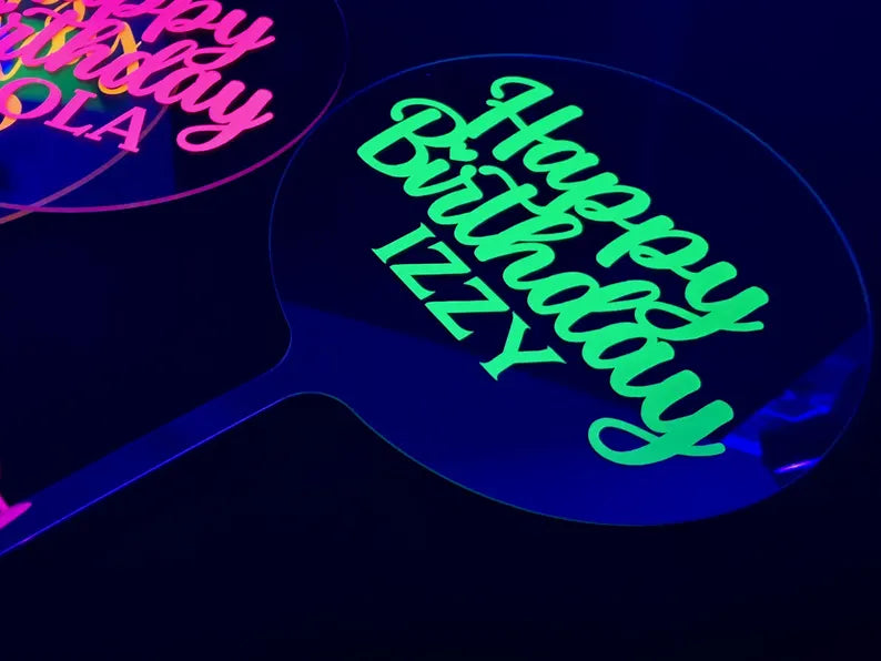 personalised uv glow neon cake topper
