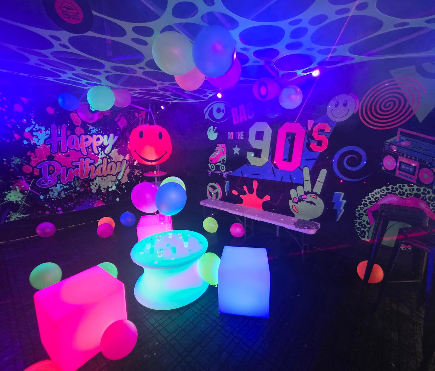 uv back to the 90s themed party tent hire