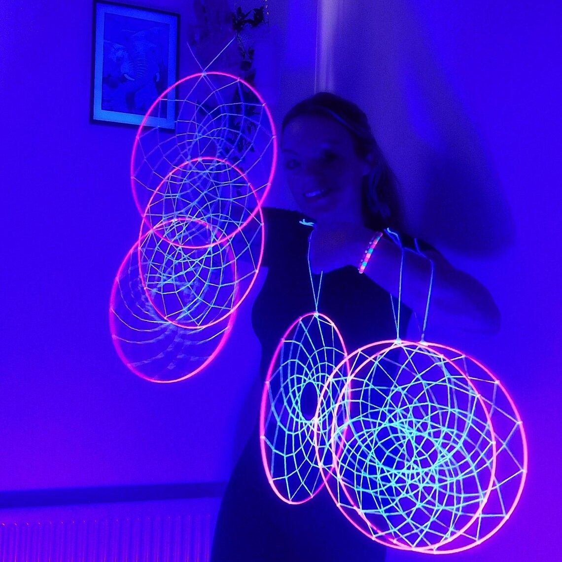 uv dreamcatcher glow in the dark string art ceiling hanger