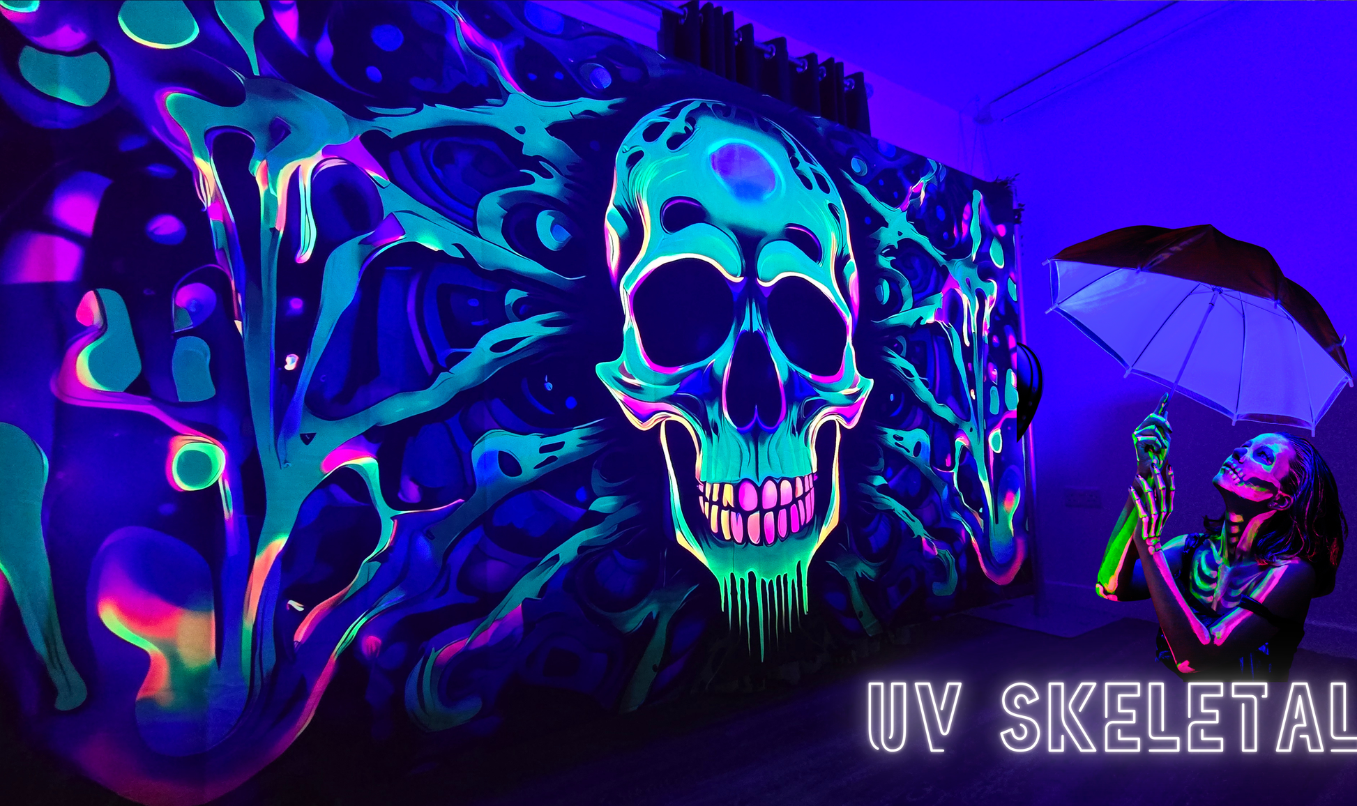 uv Halloween skull glow in the dark tapestry for events