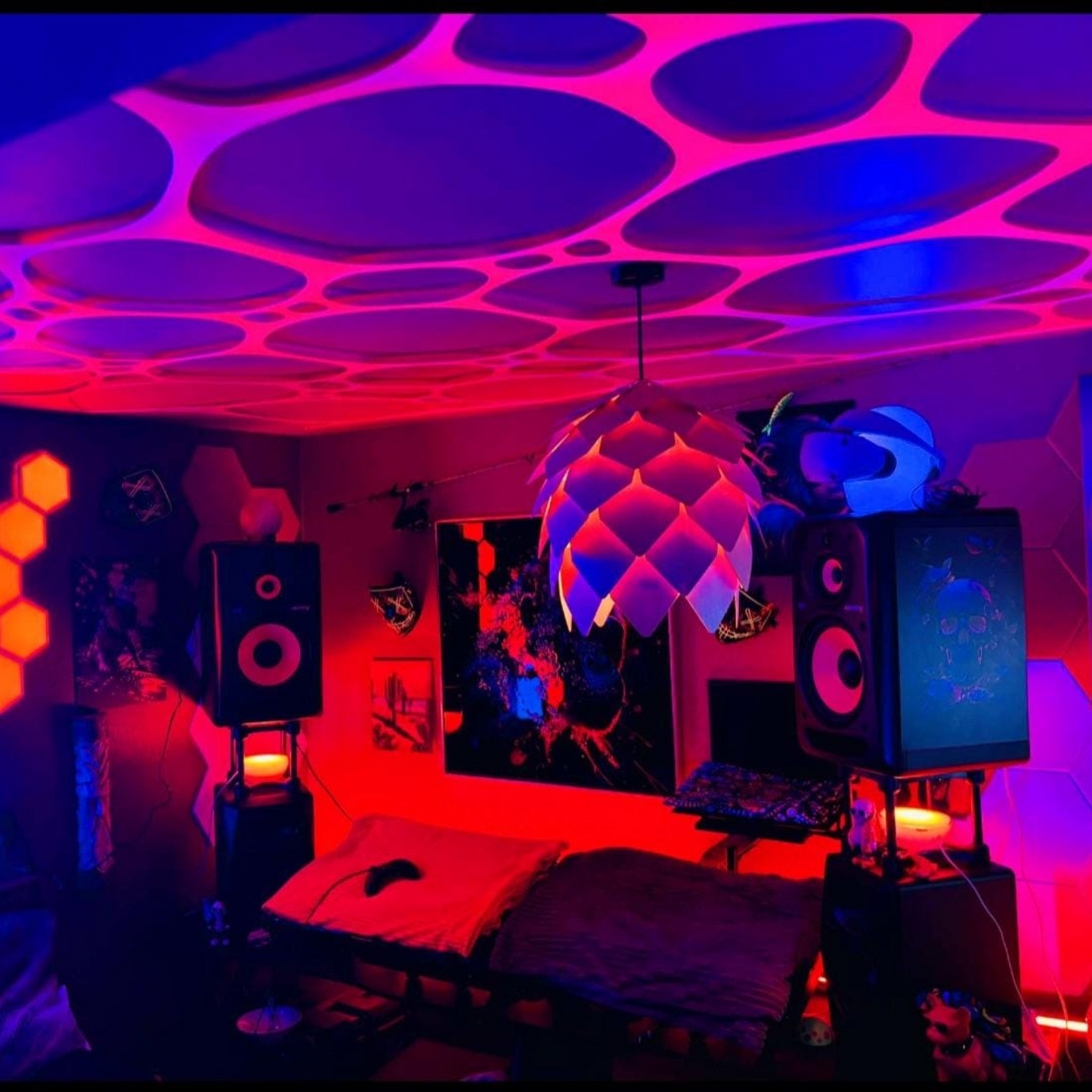 Uv reactive stretch pink neon tapestry party wall hanging decoration for events