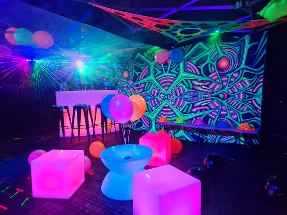 blacklight psychedelic party tent hire