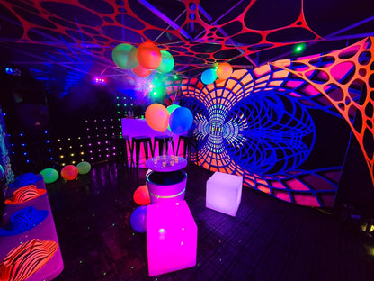 UV Trippy Rave Party Tent Hire 6x4.5m