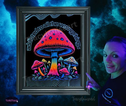 Psychedelic UV poster art glowing at blacklight party glow in the dark wall posters