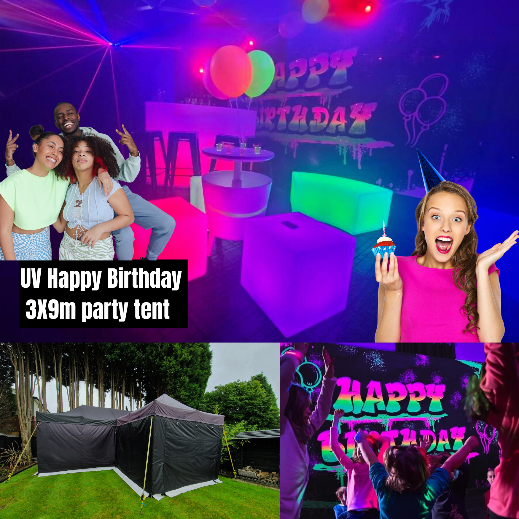 UV Happy birthday party tent hire Shropshire