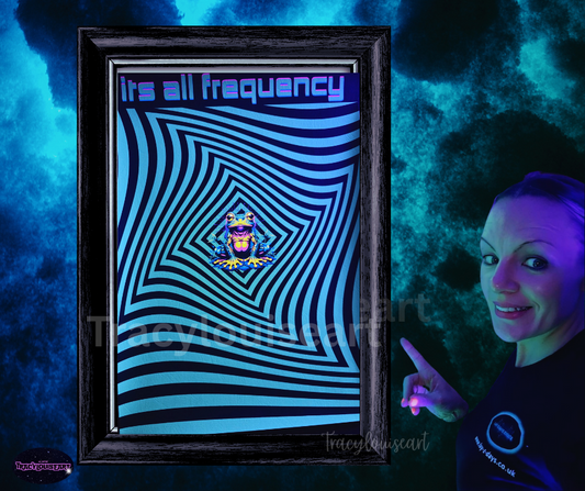 Psychedelic UV poster art glowing at blacklight party