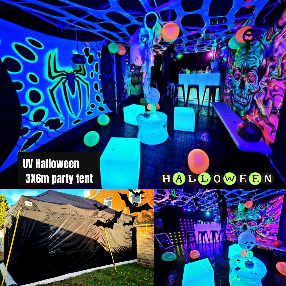 uv glow in the dark halloween party tent hire