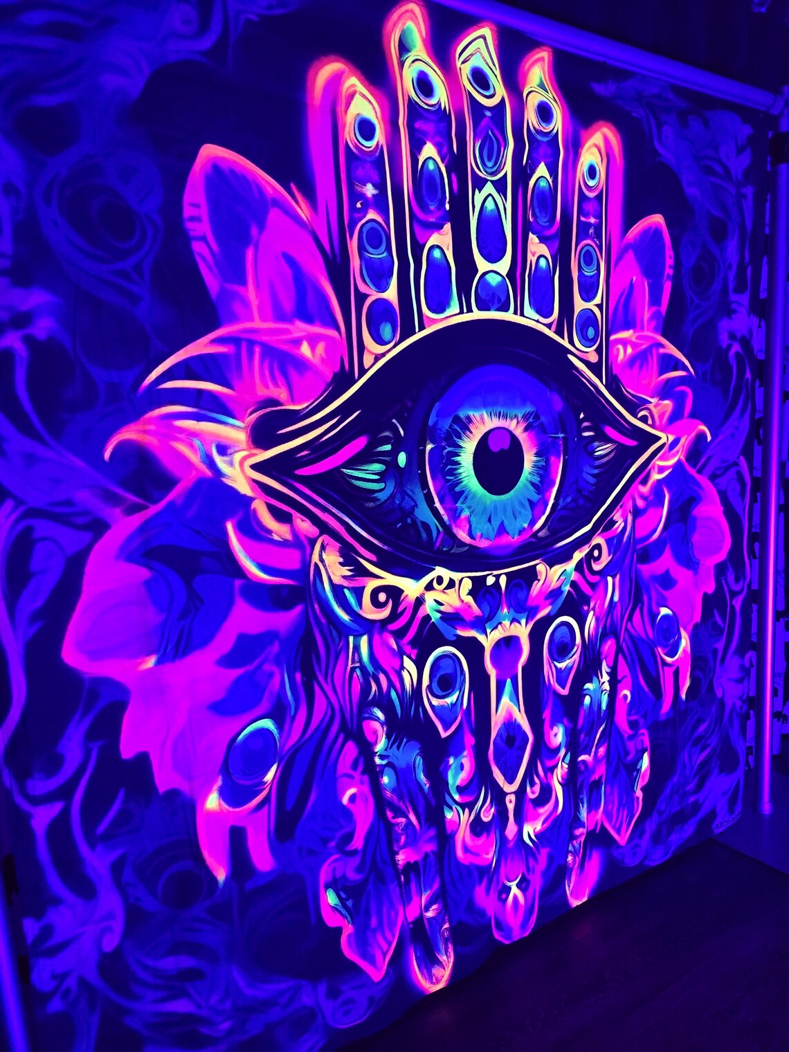 uv hamsa hand tapestry