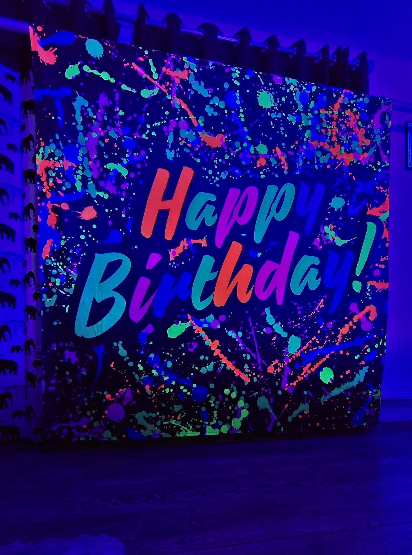 Uv Blacklight Happy birthday Tapestry