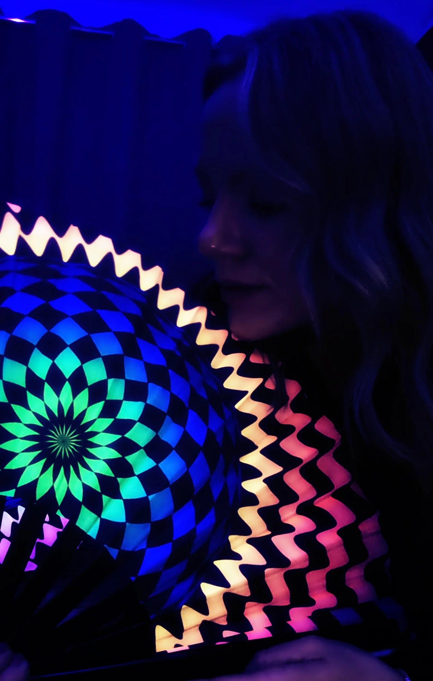 uv festival snap out hand fan neon blacklight accsesory