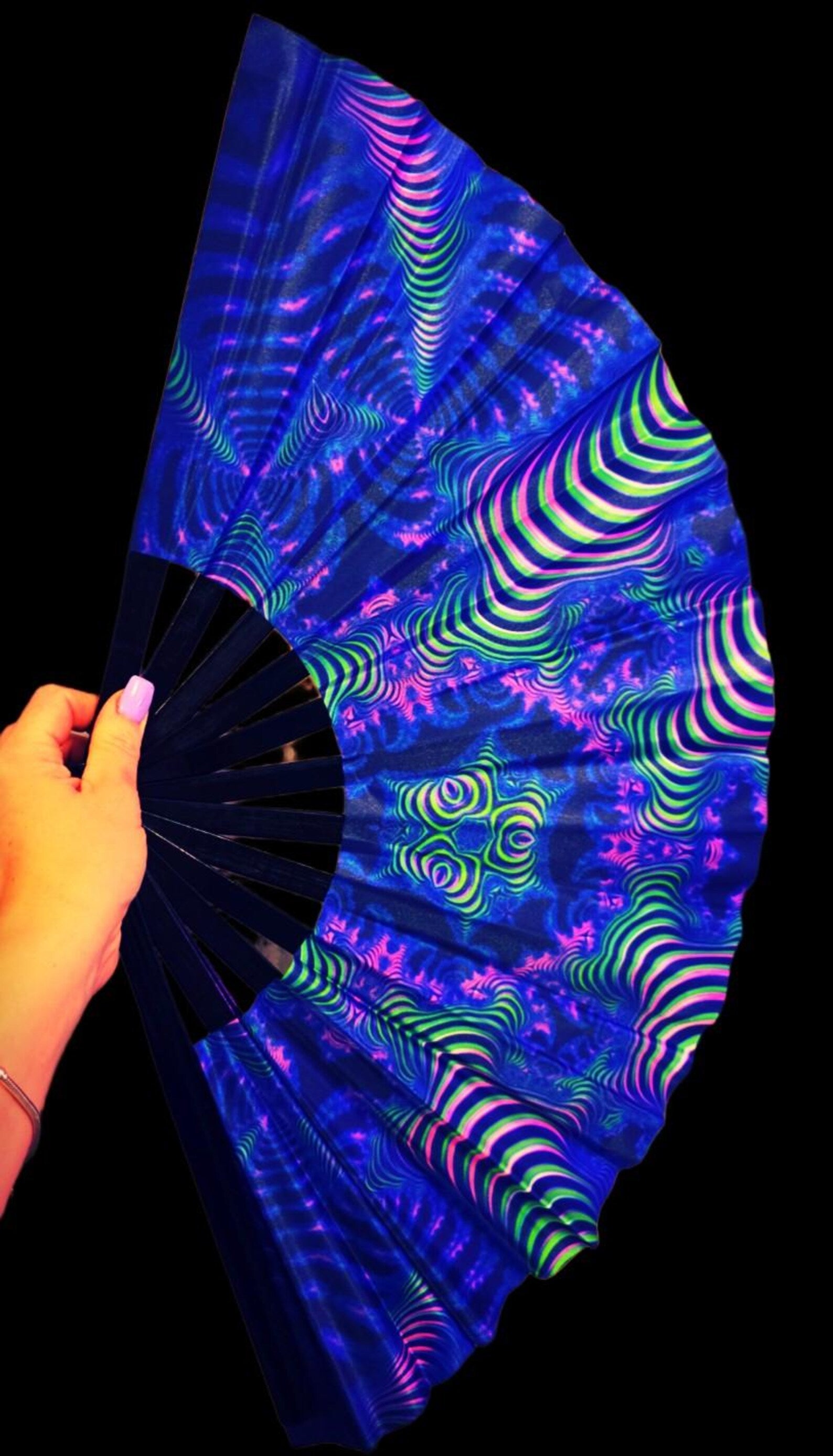 uv blacklight neon hand fan ffor festivals raves party accsessory