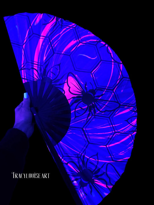 uv blacklight neon hand fan ffor festivals raves party accsessory