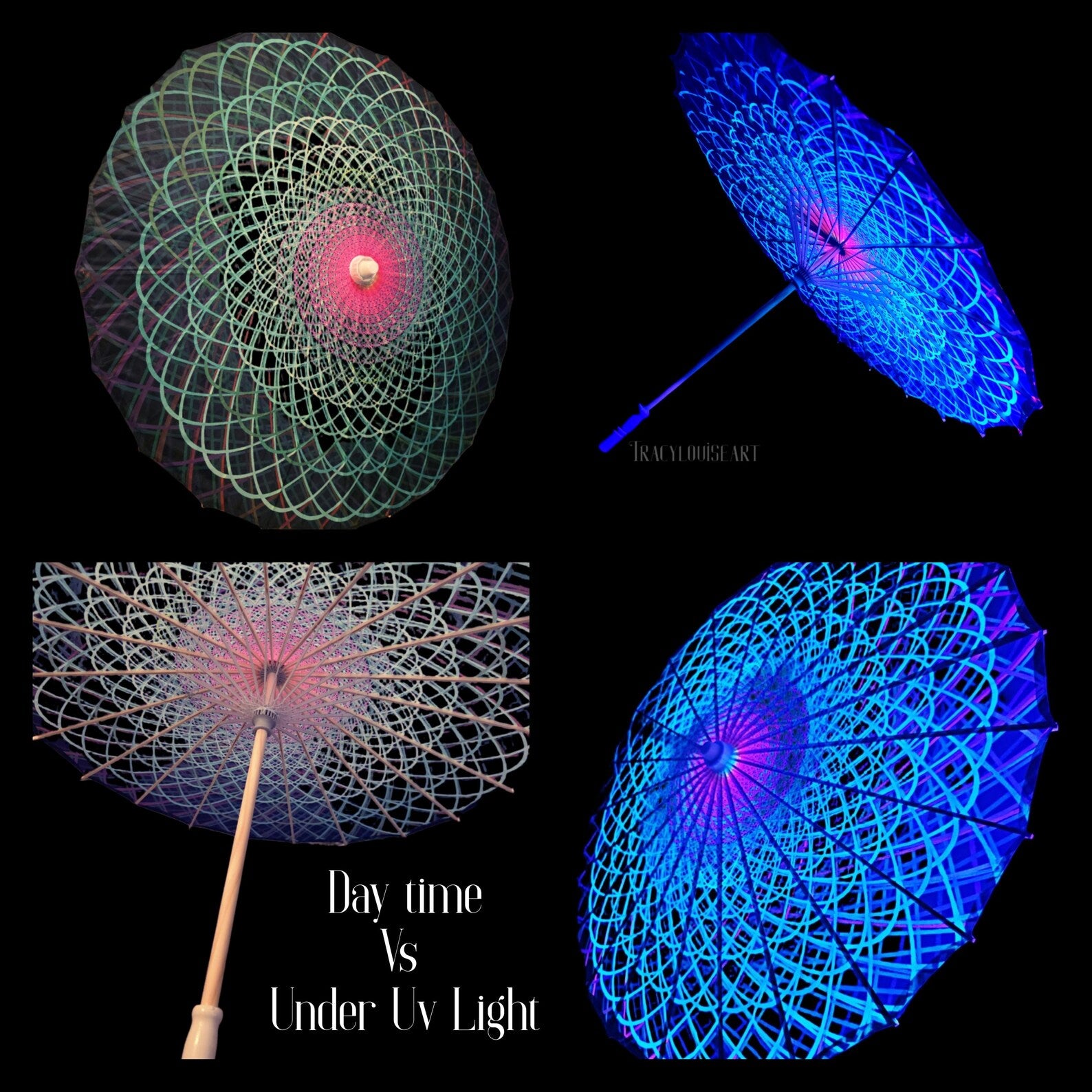 Blacklight uv festival parasol umberella festival gear bright neon