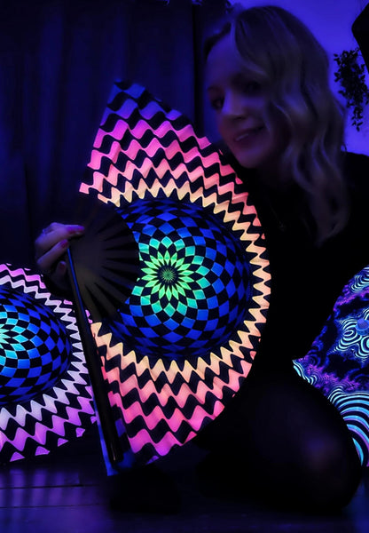 uv festival snap out hand fan neon blacklight accsesory