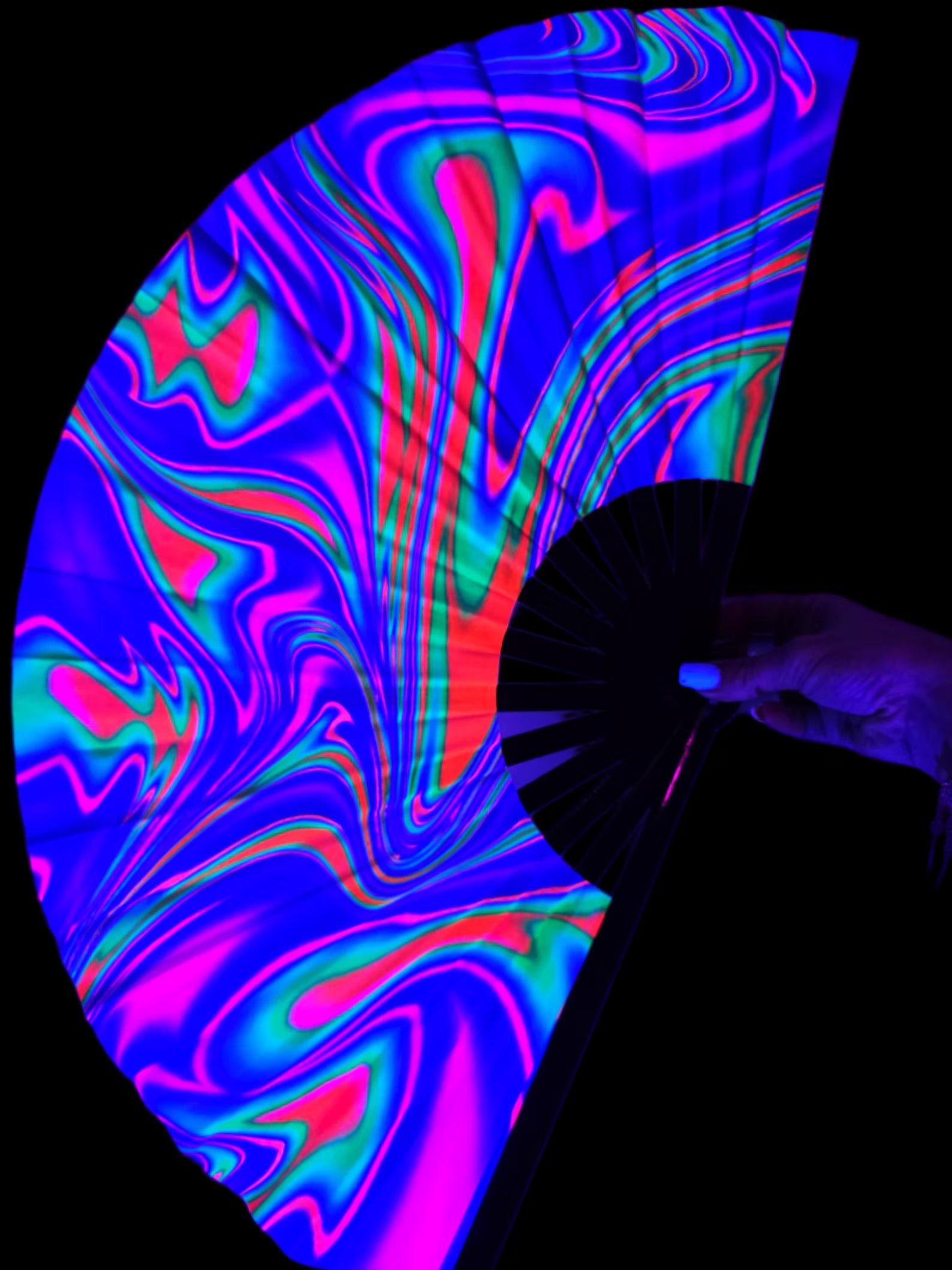 uv festival neon glow in dark snap hand fan blacklight