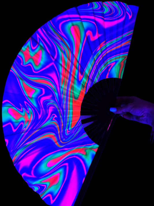 uv festival neon glow in dark snap hand fan blacklight