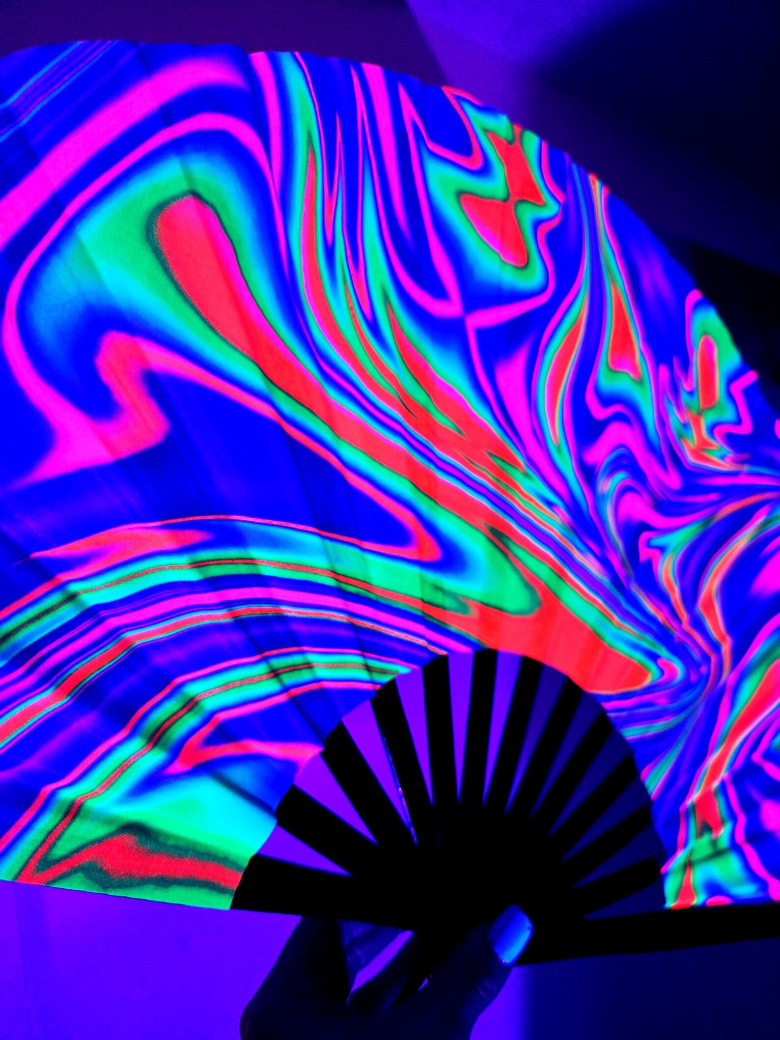 uv festival neon glow in dark snap hand fan blacklight
