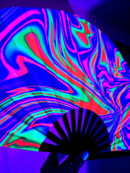 uv festival neon glow in dark snap hand fan blacklight
