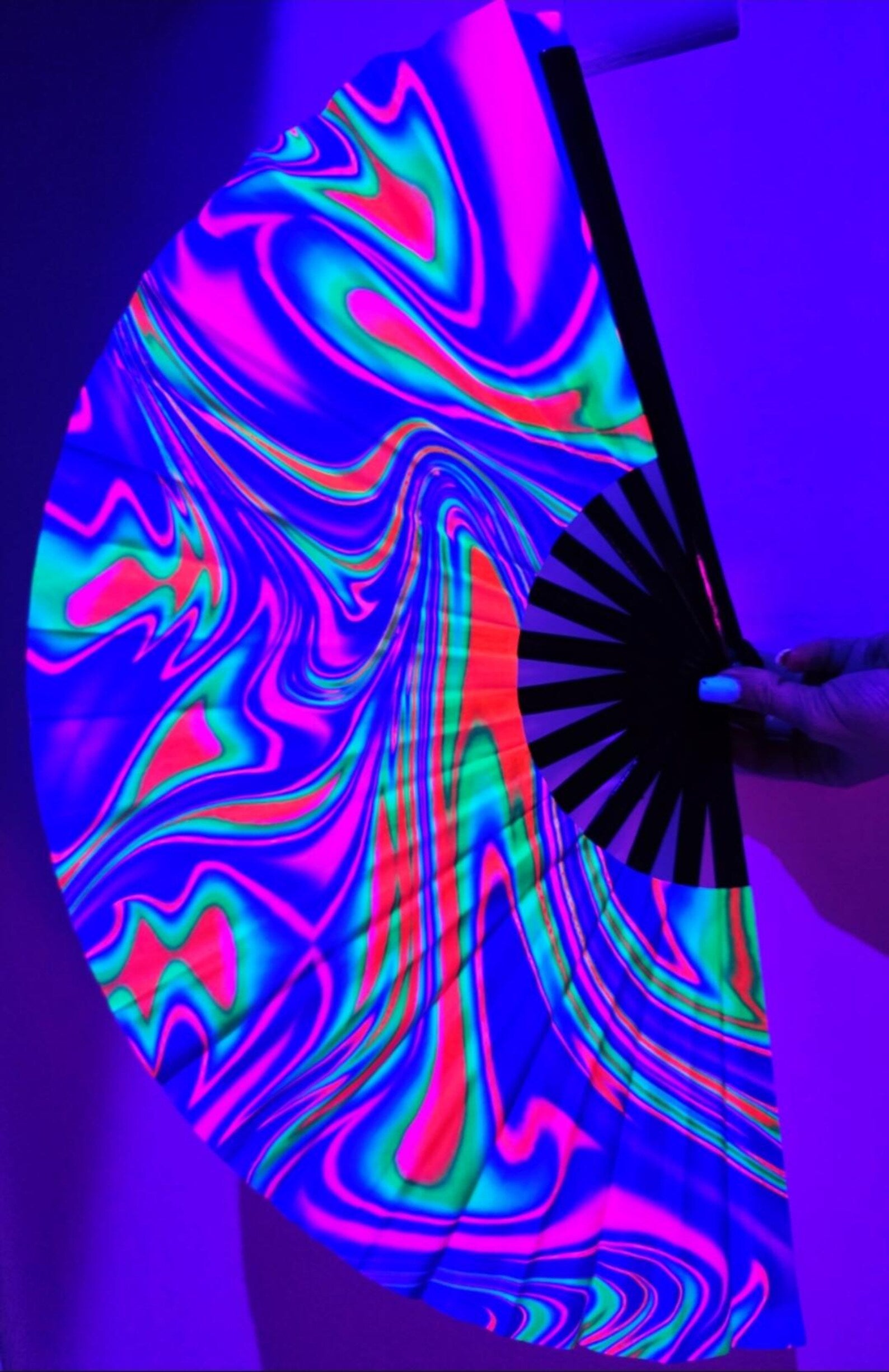 uv festival neon glow in dark snap hand fan blacklight