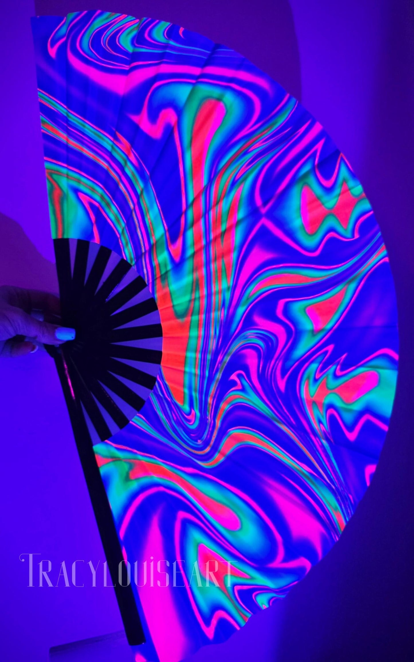 uv festival neon glow in dark snap hand fan blacklight