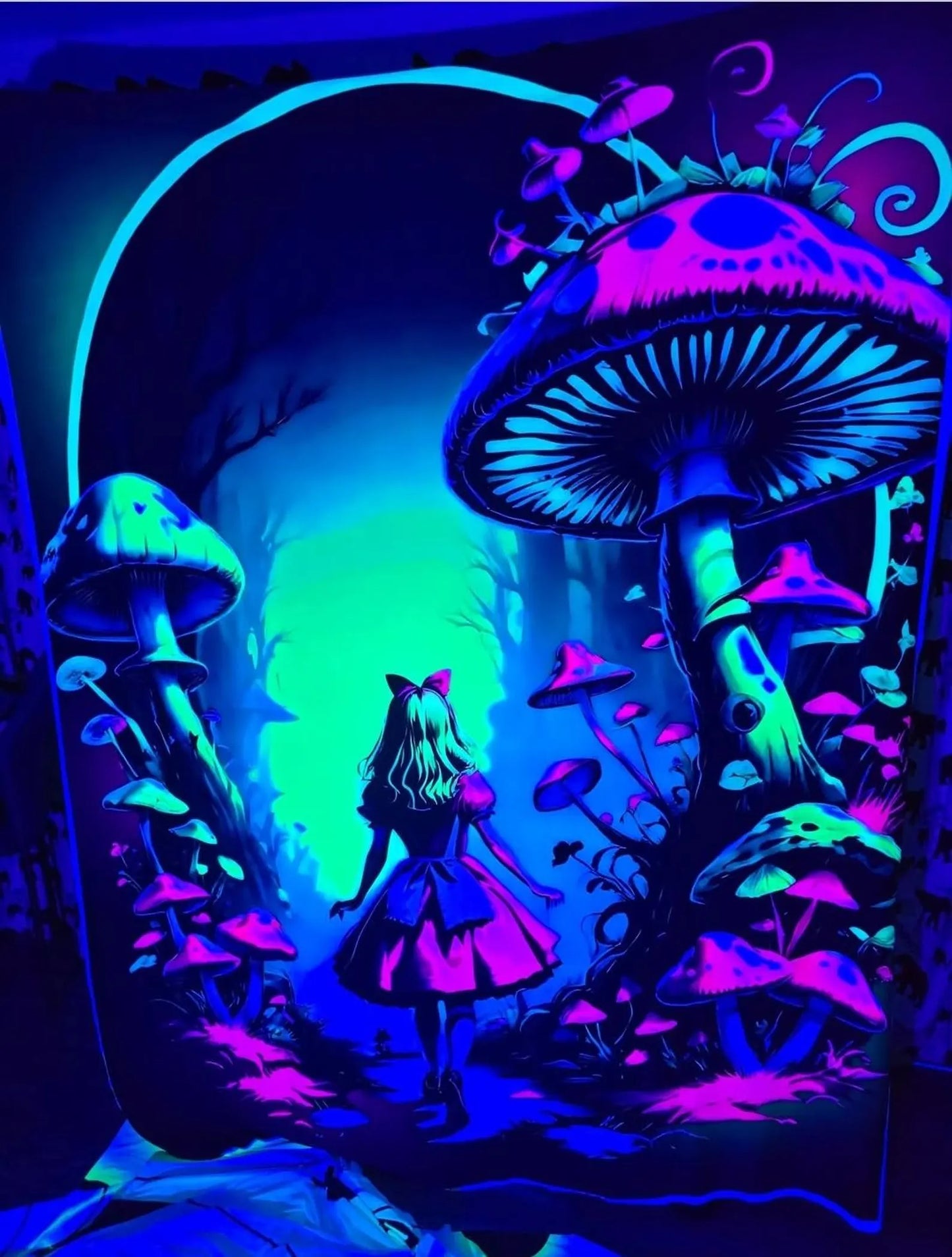 uv reactive Alice in Wonderland stretch neon blacklight wall hanging