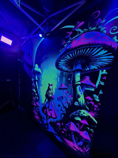 uv reactive Alice in Wonderland stretch neon blacklight wall hanging