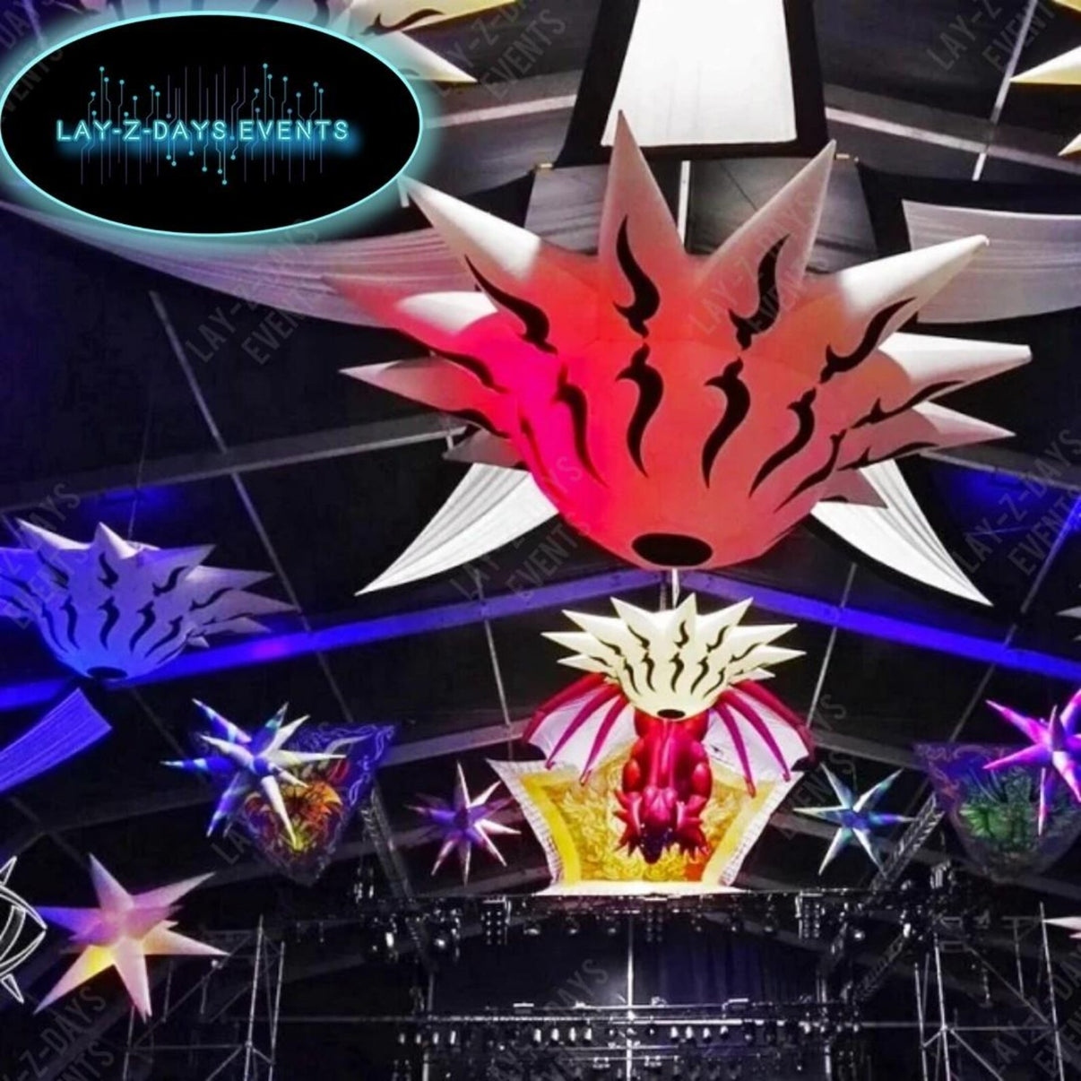 Lay-z-days Event's™ 2.5 metre giant LED inflatable eye ceiling decoration, glowing white eye for event decor.