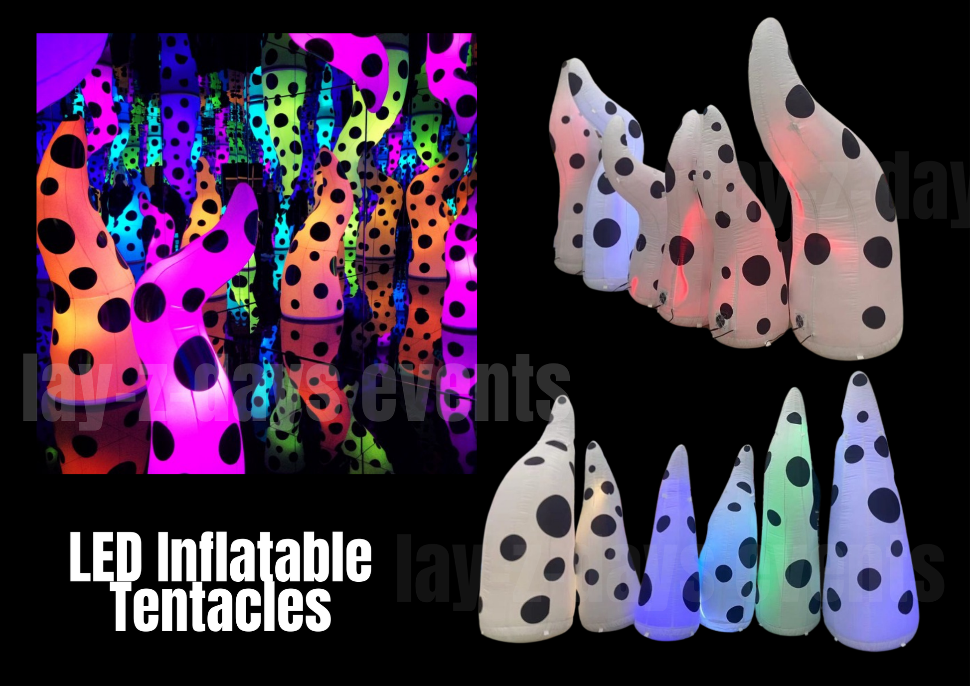 inflatable event décor tentacles that light up with polka dot display for stages sensory room