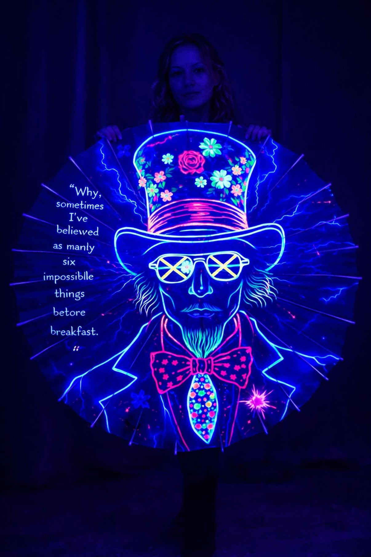 Uv Reactive Bamboo parasol sun shade, Blacklight umbrella, Festivals, photos shoots, ceiling uv decor, Performers or dancers accessories