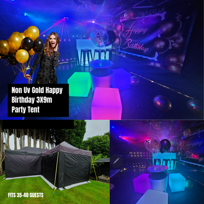 Non Uv Gold Happy Birthday Party Tent Hire 3x9m