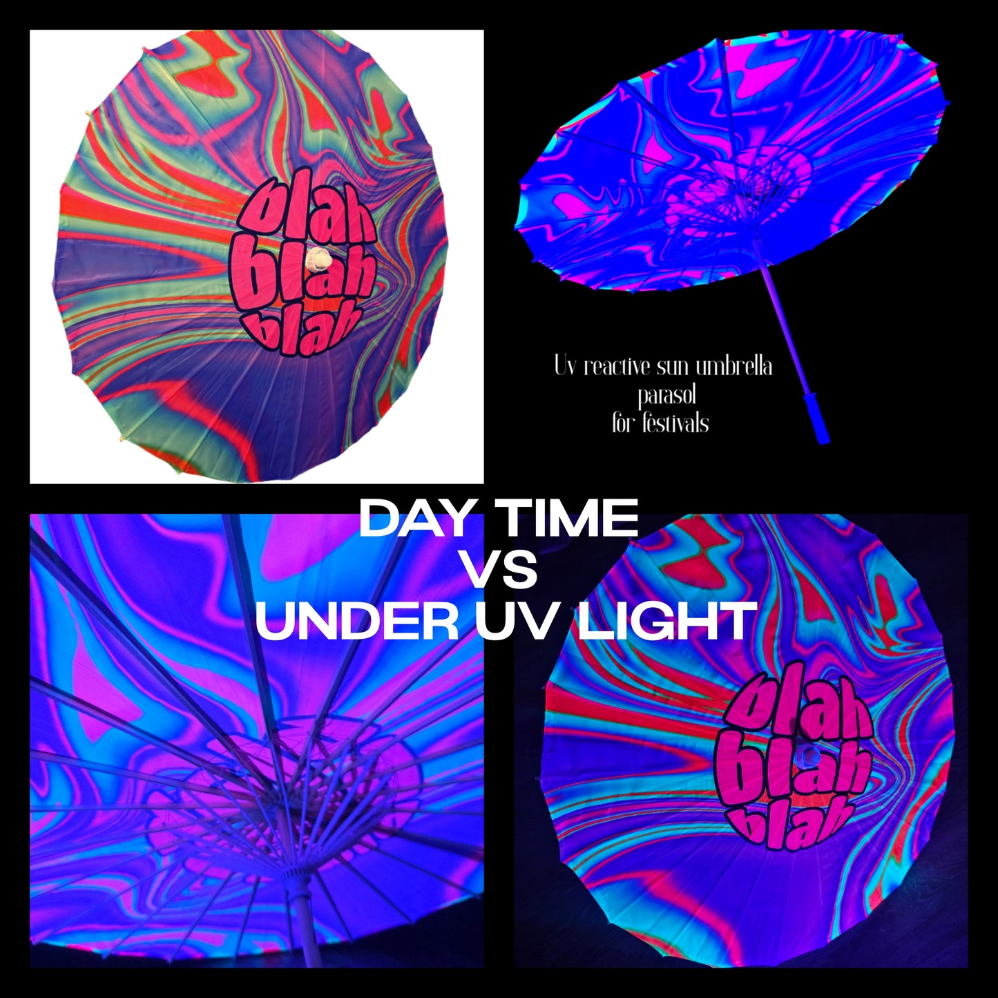 Uv reactive festival rave blacklight parasol