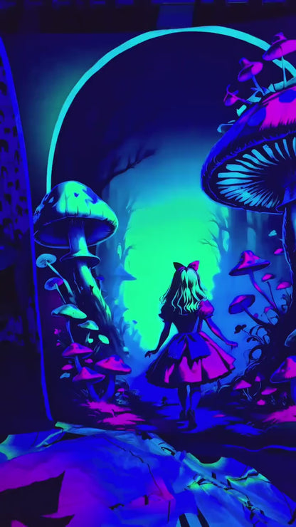 uv reactive Alice in Wonderland stretch neon blacklight wall hanging