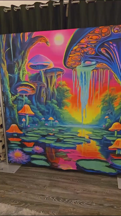 Uv Fantasy forest mushroom Tapestry