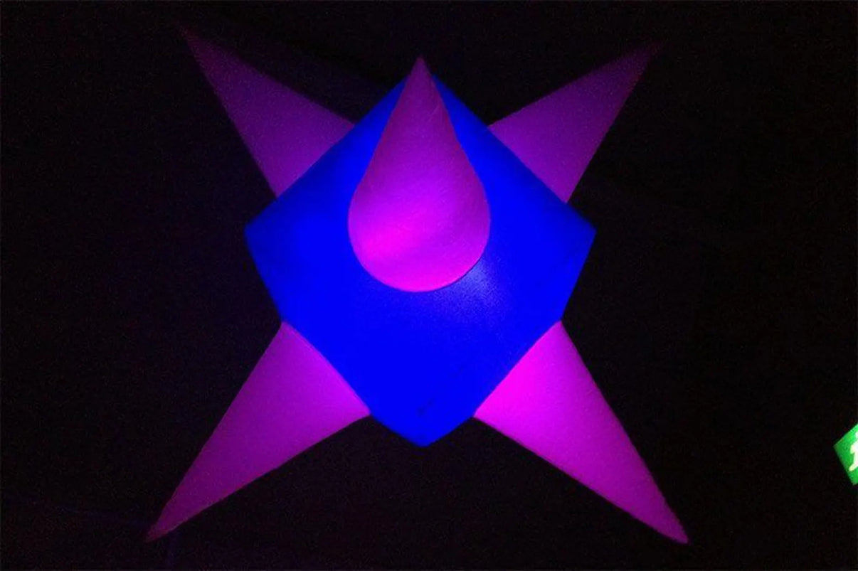 LED inflatable spiky cube ceiling decor by Lay-z-days Event's™, featuring vibrant lights and a bold spiky design for event decoration.
